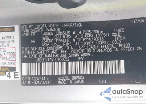 2005 Toyota Highlander z USA, uszkodzony, nr VIN JTEGD21A950106052